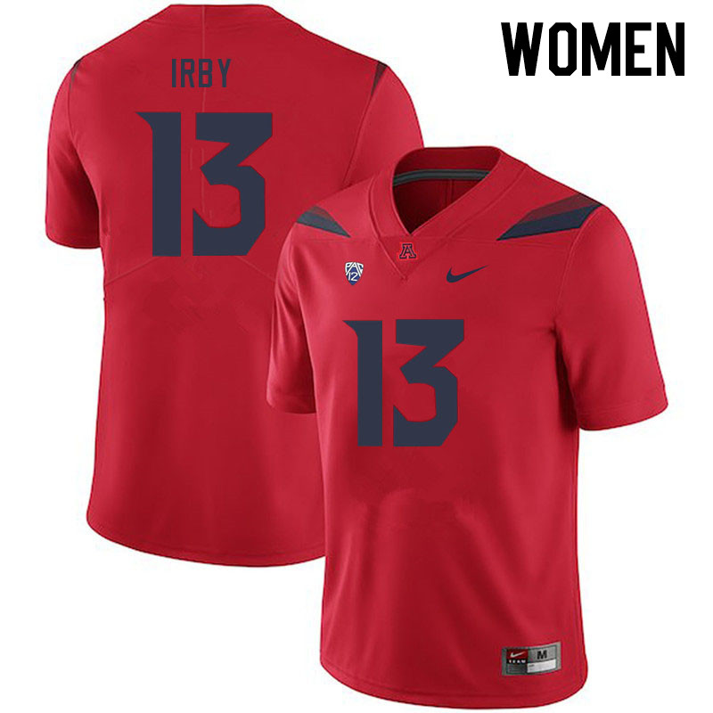Women #13 Martell Irby Arizona Wildcats College Football Jerseys Stitched-Red - Click Image to Close